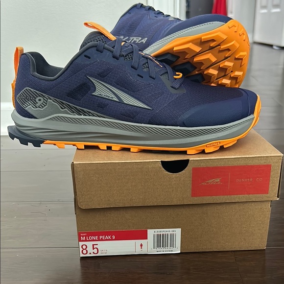 Altra Men's Lone Peak 9 Trail Running Shoes - Navy and Orange - Picture 1 of 4